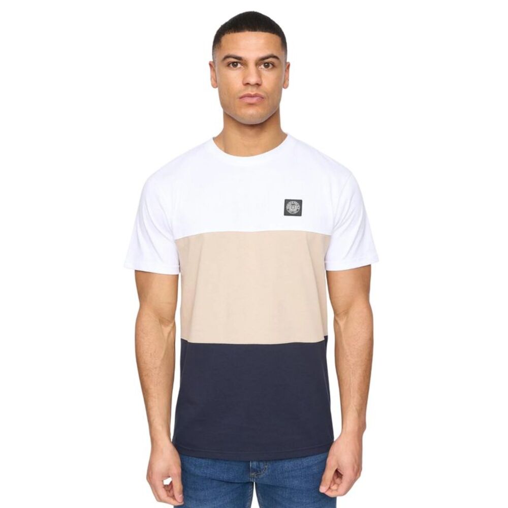 Henleys Mens Henpanel Colour Block Cotton T-Shirt / White